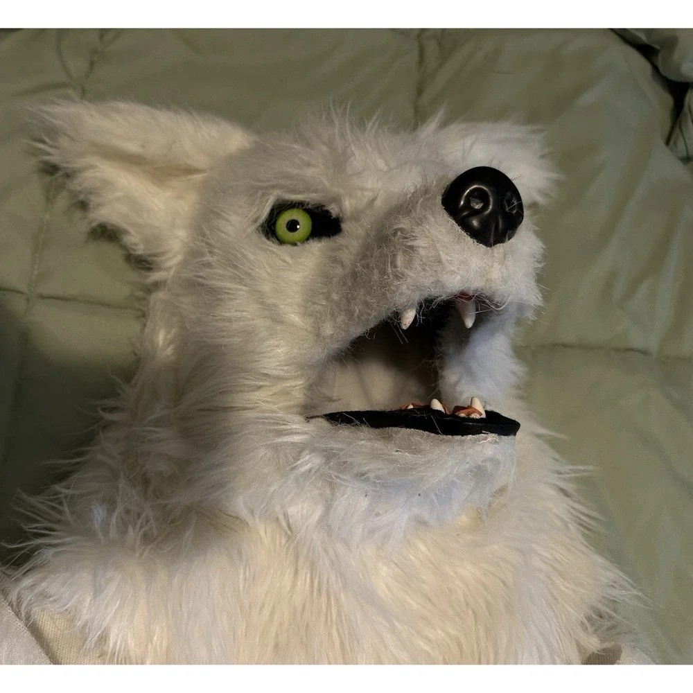 White Wolf Fox Fur Moving Mouth Mask Halloween